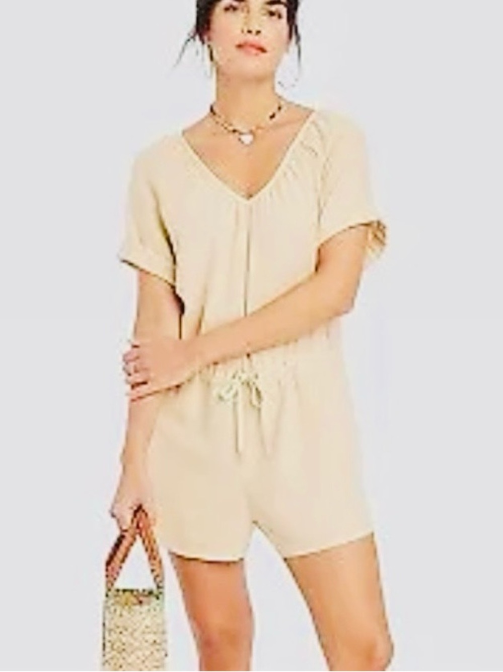 Universal Thread Cream Drawstring Short Sleeve V-Neck Tunic - Picture 5 of 5